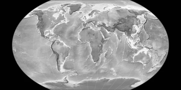 東経11度を中心としたカブラスキー7号の投影図の世界地図 グレースケール標高地図 グレースケールとラスターの生の複合体 3Dイラスト — ストック写真