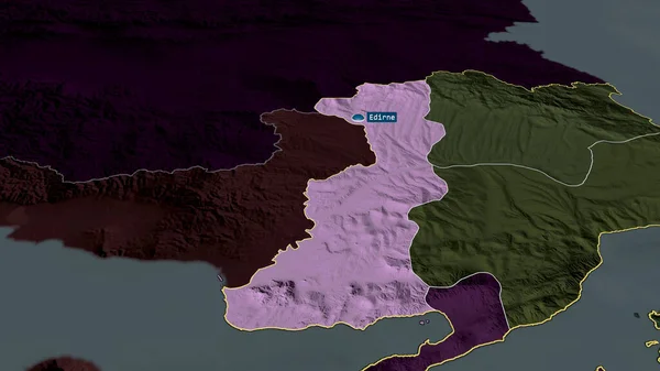 Эдирне Провинция Турции Увеличенная Выделенная Капиталом Цветная Карта Административного Деления — стоковое фото