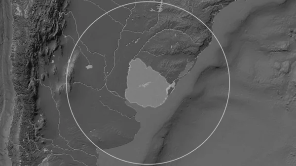 Poszerzony Obszar Urugwaju Otoczony Okręgiem Tle Jego Okolicy Dwupoziomowa Mapa — Zdjęcie stockowe