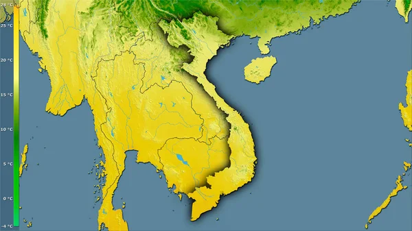 Temperatura Média Trimestre Mais Frio Dentro Área Vietnã Projeção Estereográfica — Fotografia de Stock