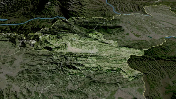 Savinjska スロベニアの統計地域が拡大し 強調表示されました 衛星画像 3Dレンダリング — ストック写真
