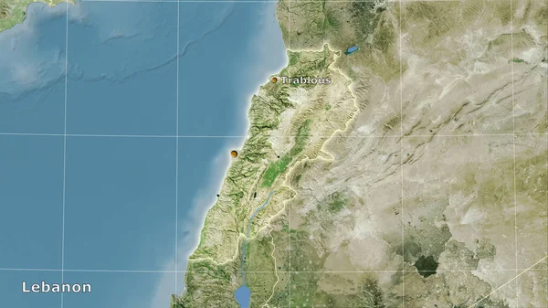 Libanon Gebied Satelliet Kaart Stereografische Projectie Hoofdcompositie — Stockfoto