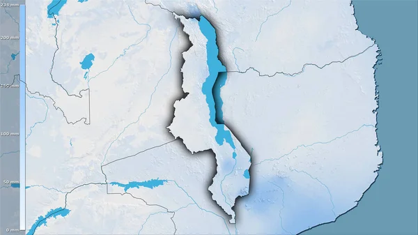 马拉维地区最寒冷的地区在立体投影中的降水量 深色发光轮廓的栅格层的原始成分 — 图库照片
