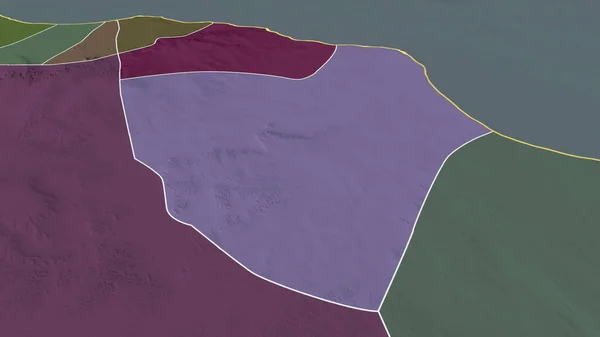 Misratah リビアの地区が拡大し 強調表示されました 行政区画の色と衝突した地図 3Dレンダリング — ストック写真