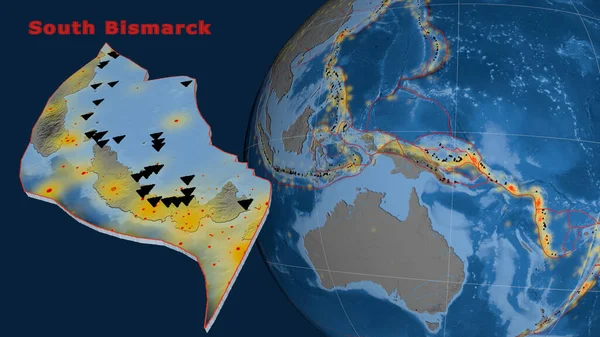 Южно Бисмаркская Тектоническая Плита Описана Экструдирована Представлена Земном Шаре Топография — стоковое фото