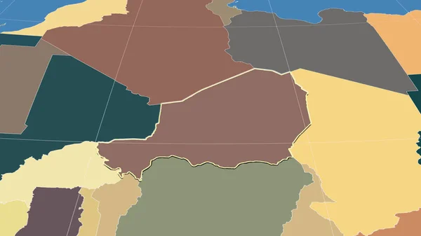 Níger Vecindario Perspectiva Oblicua Distante Forma Delineada Mapa Color Las — Foto de Stock