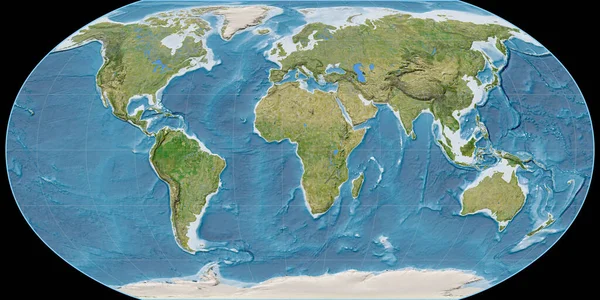 Карта Світу Проекції Робінсона Сфокусувалася Довготі Східної Довготи Супутникові Зображення — стокове фото
