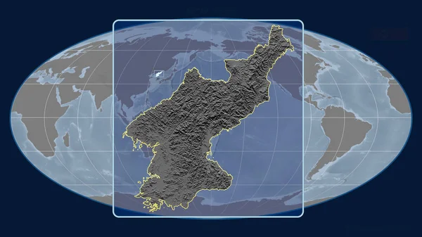 Zoomed Vista Della Corea Del Nord Contorno Con Linee Prospettiche — Foto Stock