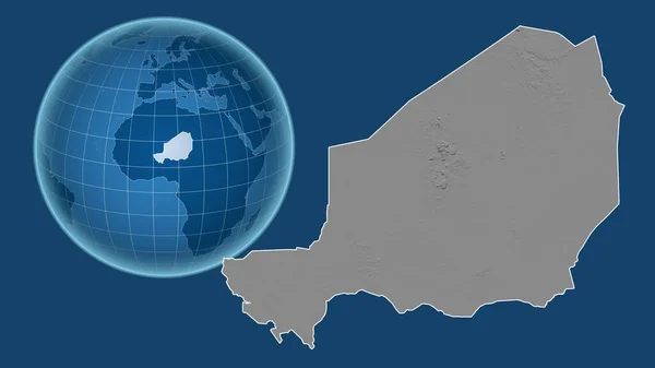 Niger Globus Mit Der Form Des Landes Gegen Gezoomte Landkarte — Stockfoto