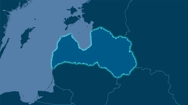 立体投影中的实心地图上的拉脱维亚区域 具有发光轮廓的栅格层的原始成分 — 图库照片