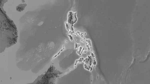 Philippinen Auf Der Graustufen Höhenkarte Der Stereographischen Projektion Rohzusammensetzung Von — Stockfoto