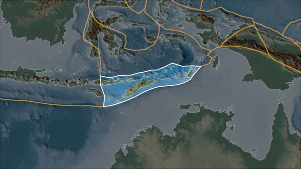 隣接する地域の砂漠化によって分離救済マップ上の概要東ティモールの地殻プレート ヴァン グリンテンI予測 斜めの変換 — ストック写真