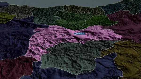 Erzincan Provincie Turecko Přiblížila Zvýraznila Kapitálem Barevná Poďobaná Mapa Administrativního — Stock fotografie