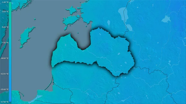 Minimalna Temperatura Najzimniejszego Miesiąca Łotwie Projekcji Stereograficznej Legendą Surowa Kompozycja — Zdjęcie stockowe