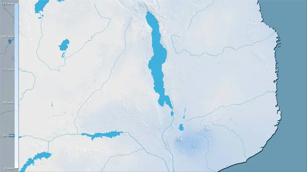 伝説との立体投影でマラウィ地域内の乾燥した四半期の降水量 ラスター層の生の組成 — ストック写真