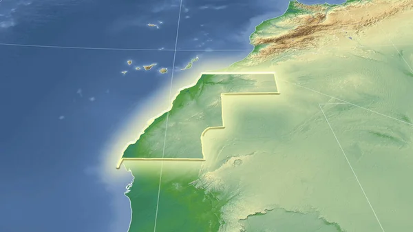 Western Sahara Its Neighborhood Distant Oblique Perspective Shape Glowed Color — Stock Photo, Image