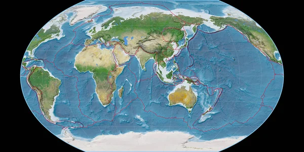 Карта Мира Проекции Каврайского Vii Сосредоточена Восточной Долготе Спутниковые Снимки — стоковое фото