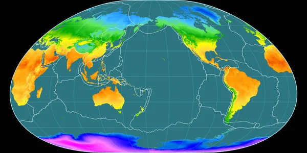 Карта Мира Проекции Локсимуталя Сосредоточена 170 Западной Долготе Средняя Годовая — стоковое фото