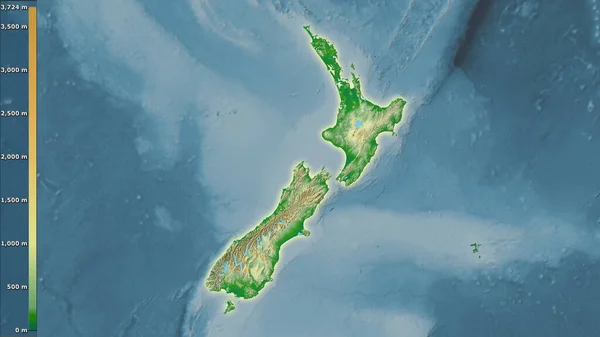 Fysisk Karta Inom Nya Zeeland Området Stereografisk Projektion Med Legend — Stockfoto