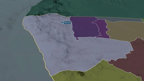 Kunene Regione Della Namibia Ingrandita Evidenziata Con Capitale Mappa Colorata — Foto Stock