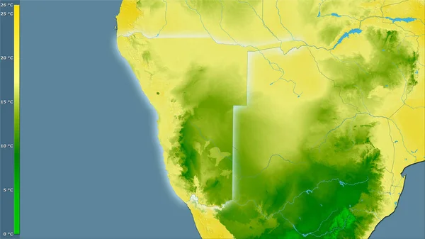 Средняя Температура Самого Теплого Квартала Районе Намибии Стереографической Проекции Легендой — стоковое фото