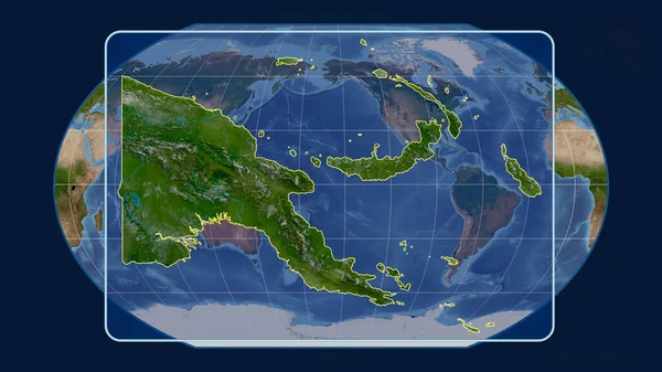 Zoomed Widok Papui Zarys Linii Perspektywy Wobec Globalnej Mapy Projekcji — Zdjęcie stockowe