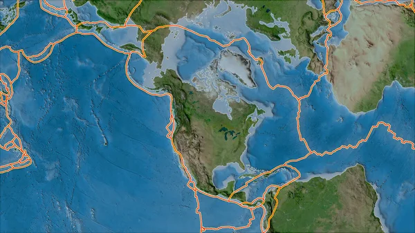 Tectonic Plattor Gränser Satelliten Karta Över Områden Närheten Den Nordamerikanska — Stockfoto