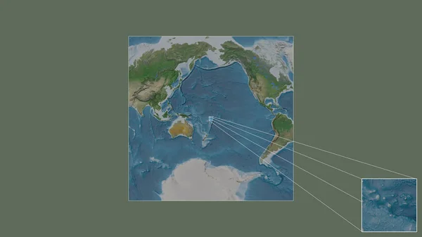 从世界的大比例尺地图中提取出了瓦利斯的扩展和扩大区域 并将这些框架的各个角落连接起来 卫星图像 — 图库照片