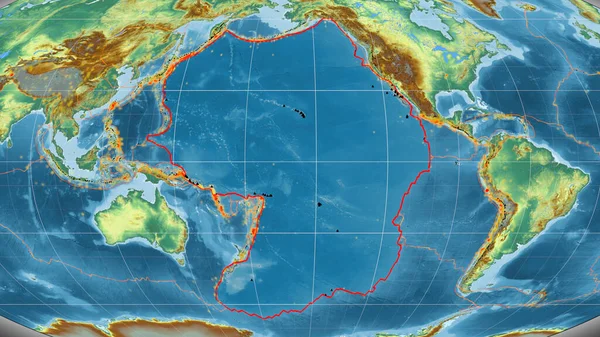 Placa Tectónica Del Pacífico Delineada Mapa Topográfico Global Relieve Proyección — Foto de Stock