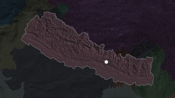 Area Evidenziata Del Nepal Con Punto Capitale Sulla Mappa Desaturata — Foto Stock