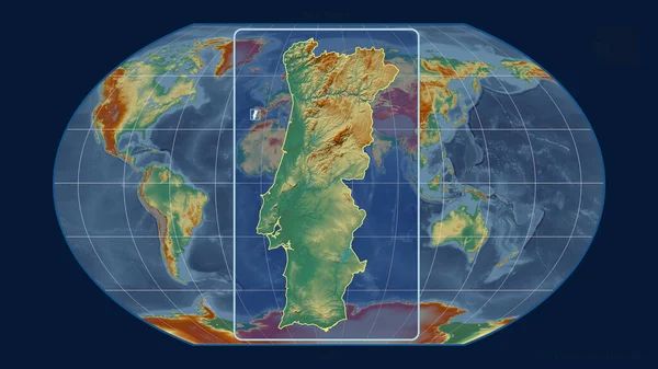 Vergrößerte Ansicht Von Portugal Mit Perspektivischen Linien Gegen Eine Weltkarte — Stockfoto