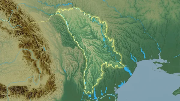 Moldavië Topografische Reliëfkaart Stereografische Projectie Ruwe Samenstelling Van Rasterlagen Met — Stockfoto