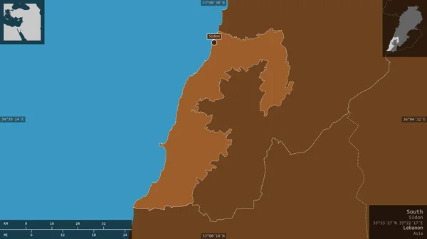 Sul Governadoria Líbano Sólidos Modelados Com Lagos Rios Forma Apresentada — Fotografia de Stock