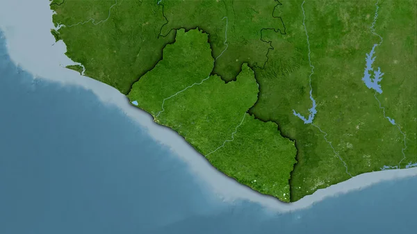 卫星B地图上立体投影中的利比里亚地区 暗光轮廓光栅层的原始组成 — 图库照片