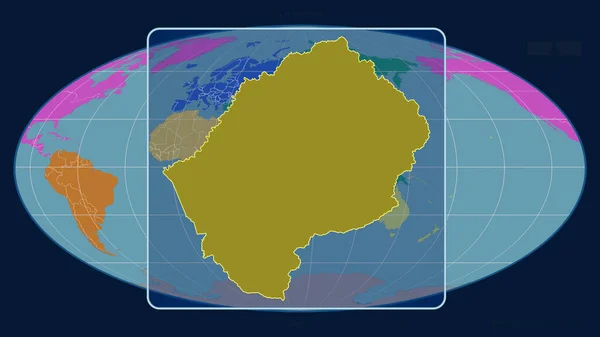 Zoomad Lesotho Skissera Med Perspektiv Linjer Mot Global Karta Mollweide — Stockfoto