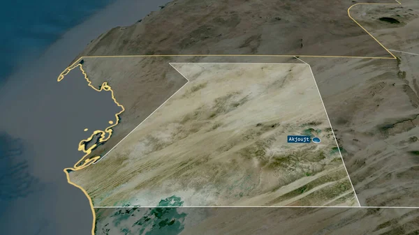 Inchiri Regione Della Mauritania Zoomata Evidenziata Con Capitale Immagini Satellitari — Foto Stock