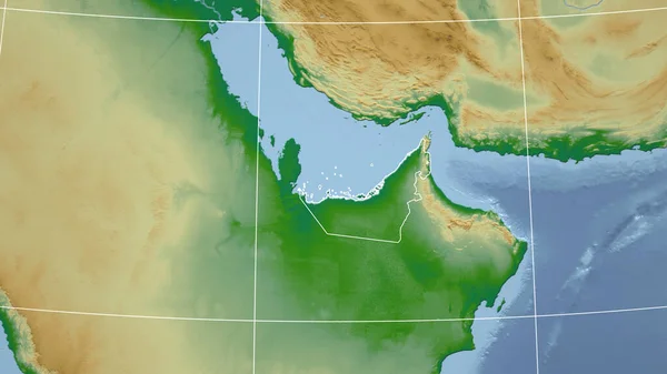 阿拉伯联合酋长国 邻里关系 遥远的远景与国家的轮廓 彩色物理图 — 图库照片