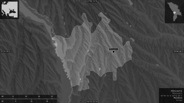 Hincesti Район Молдови Граймасштабна Карта Озерами Річками Форма Представлена Проти — стокове фото
