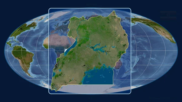 Vista Ampliada Del Esquema Uganda Con Líneas Perspectiva Contra Mapa — Foto de Stock