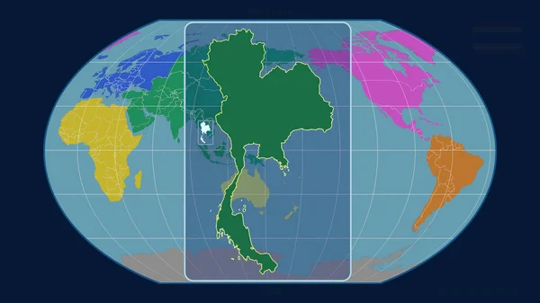 Увеличенный Виду Таиланда Очертания Перспективными Линиями Против Глобальной Карты Каврайском — стоковое фото