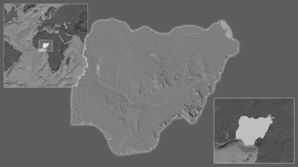 Nahaufnahme Nigerias Und Seiner Lage Der Region Und Zentrum Einer — Stockfoto