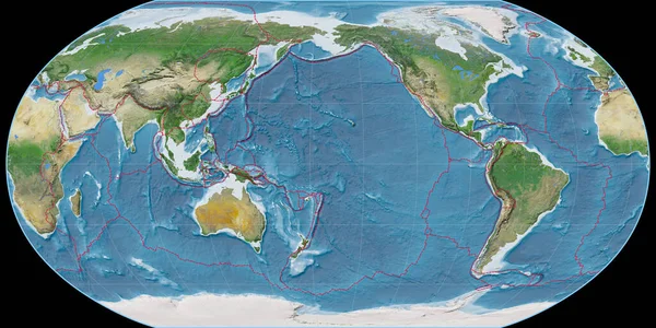 Карта Мира Проекции Робинсона Сосредоточена 170 Западной Долготе Спутниковые Снимки — стоковое фото