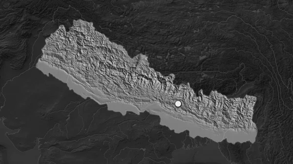 Zone Surlignée Népal Avec Point Capital Sur Carte Désaturée Son — Photo