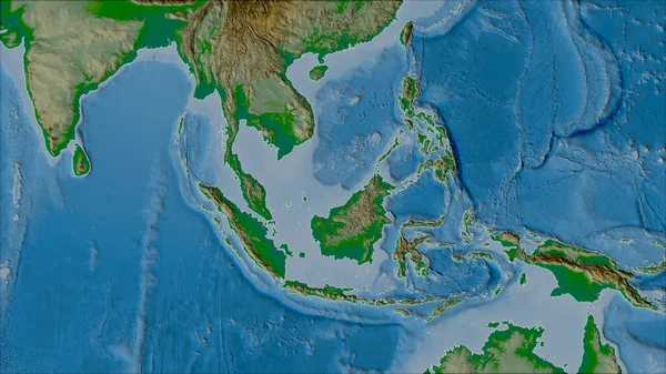 그라인 지도에 Neighborhood Sunda Tectonic Plate 가공하지 윤곽이 — 스톡 사진