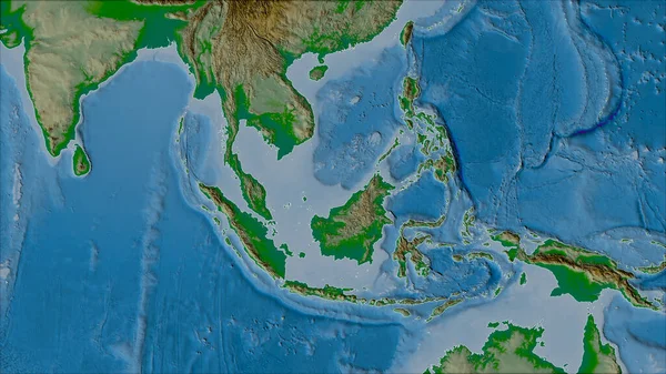 Sunda Tektonikus Lemez Környéke Van Der Grinten Vetület Fizikai Térképén — Stock Fotó