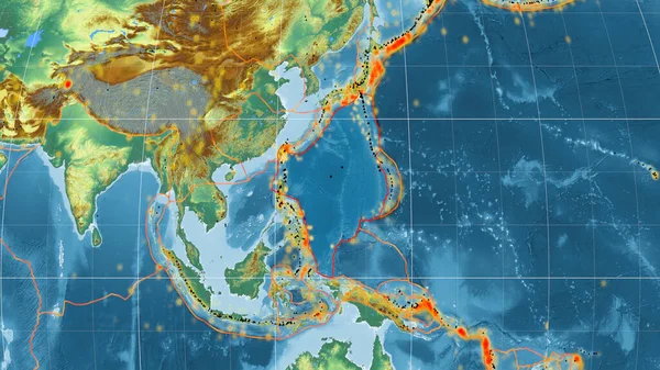 Placa Tectónica Del Mar Filipinas Esbozada Mapa Topográfico Global Relieve — Foto de Stock