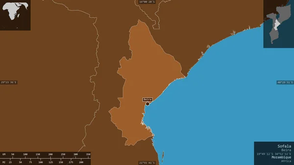 Sofala Provincia Mozambique Sólidos Modelados Con Lagos Ríos Forma Presentada — Foto de Stock