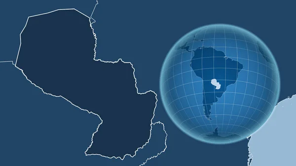 Paraguay Globo Con Forma Del País Contra Mapa Ampliado Con — Foto de Stock
