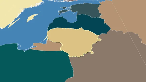 立陶宛及其邻国 远斜透视 轮廓轮廓 行政区划的彩色地图 — 图库照片