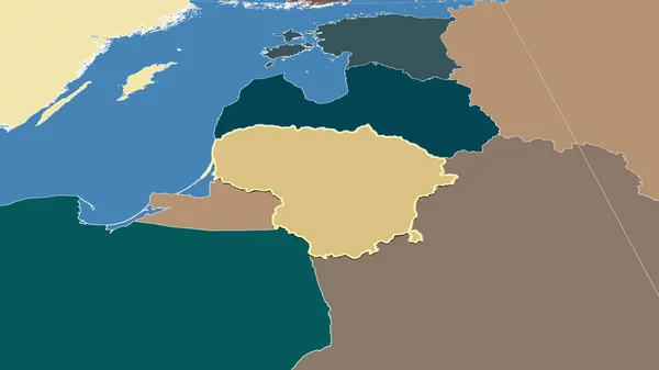 Lituânia Seu Bairro Perspectiva Oblíqua Distante Forma Delineada Mapa Cores — Fotografia de Stock